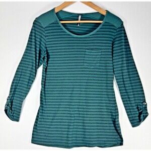 Kuhl Women's Medium Green Striped Long Sleeve Roll Tab Casual Outdoor Top
